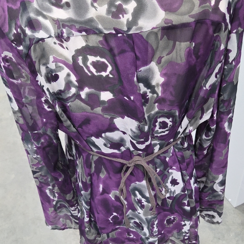 Avon Purple Gray Floral Long-Sleeve Blouse - Picture 4 of 6
